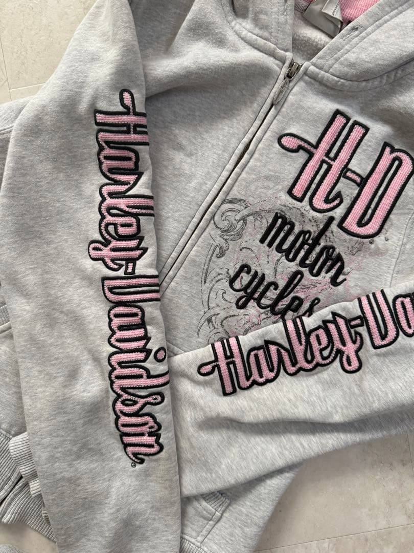 希少 Harley Davidson グレー ジップパーカー レディース y2k