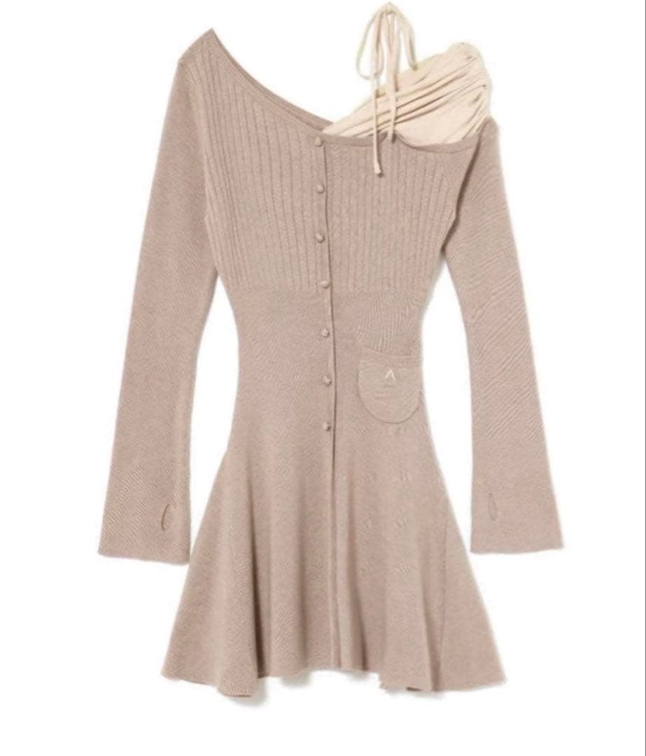 ワンピース andmaryHelen knit flare mini dress beige