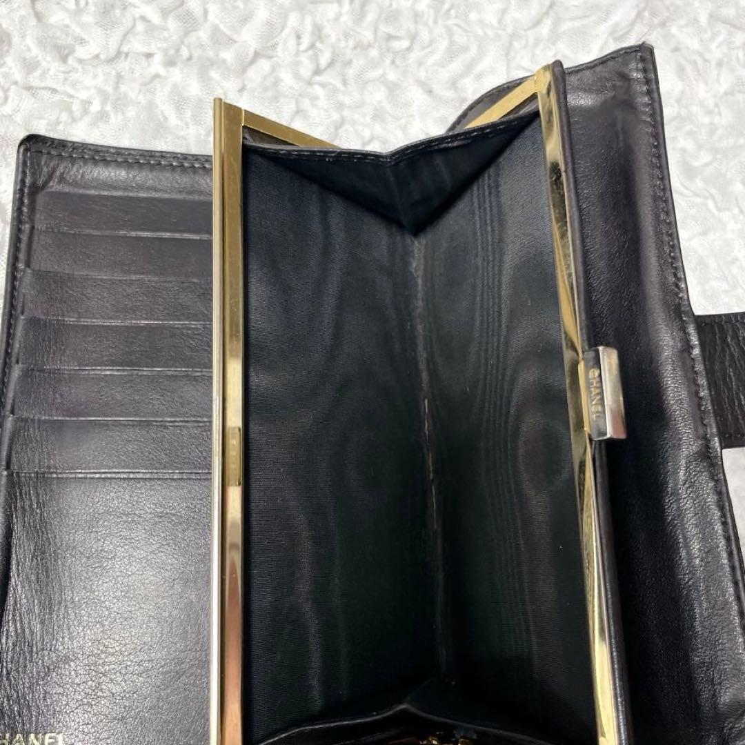 箱付✨CHANEL ブラック　キャビアスキン　レザー　長財布　がま口　ゴールド