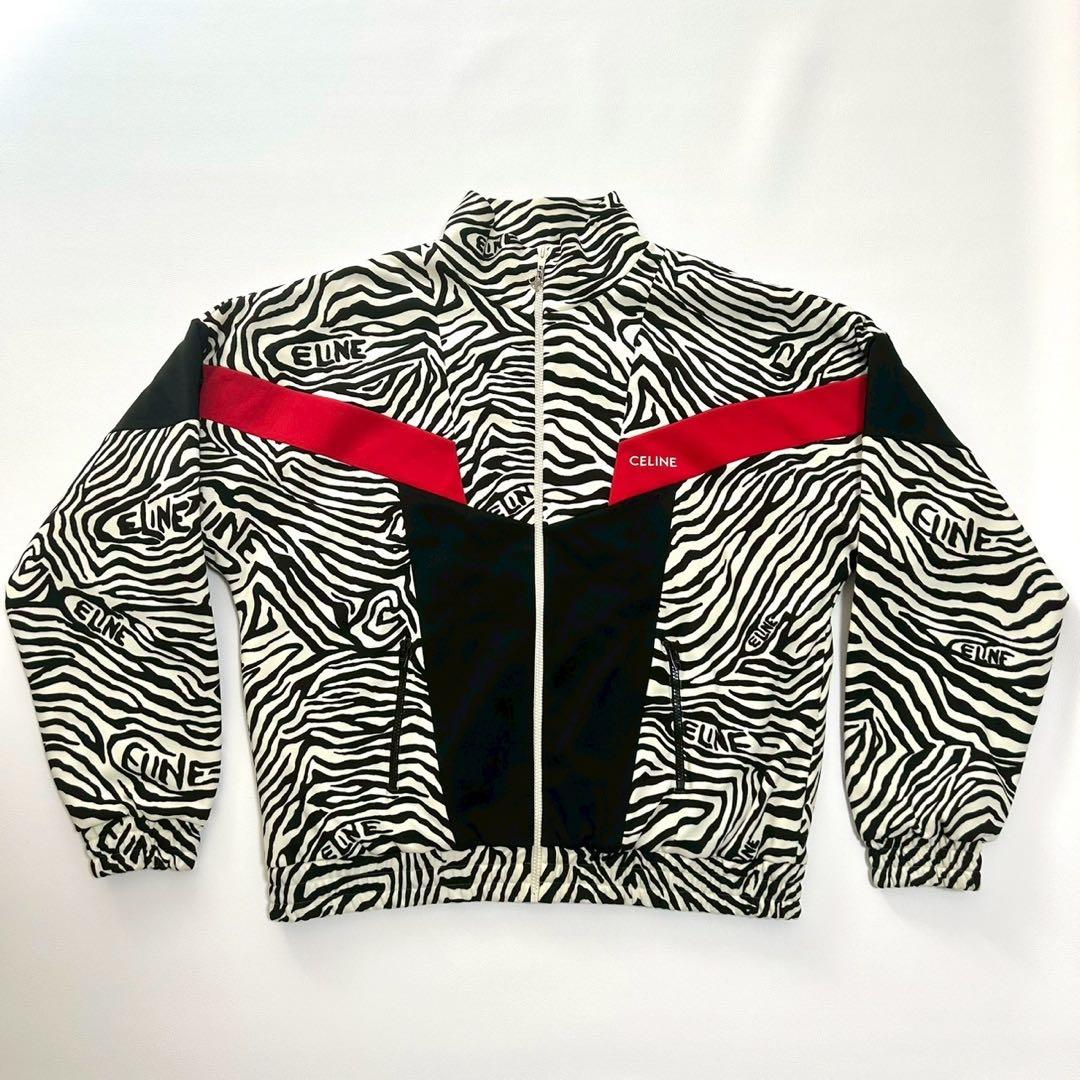 希少 CELINE セリーヌ トラックジャケット L ゼブラ柄 白×黒×赤 総柄