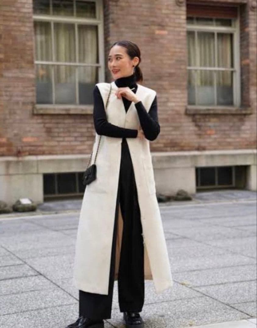 【未使用級】ELLIE エリー ロング ジレ ワンピース ベージュウエストベルト