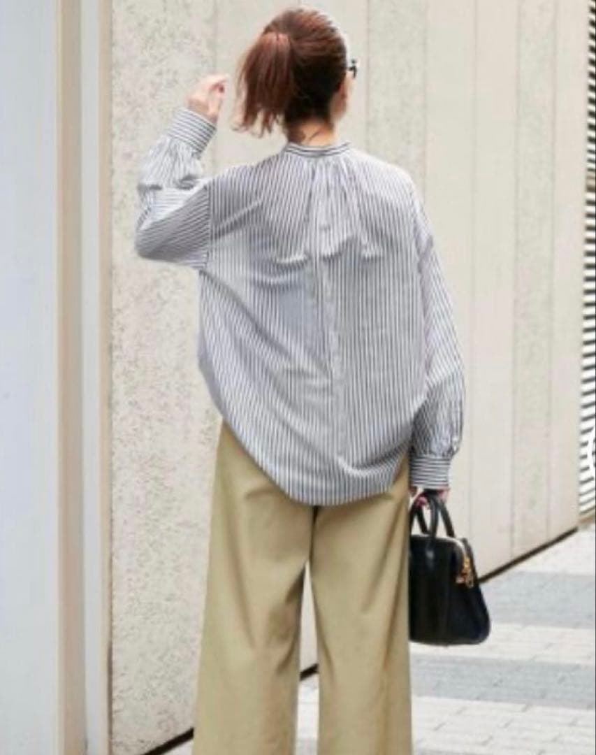 【未使用級】スピックアンドスパン コットン シルク ギャザー シャツ シルク