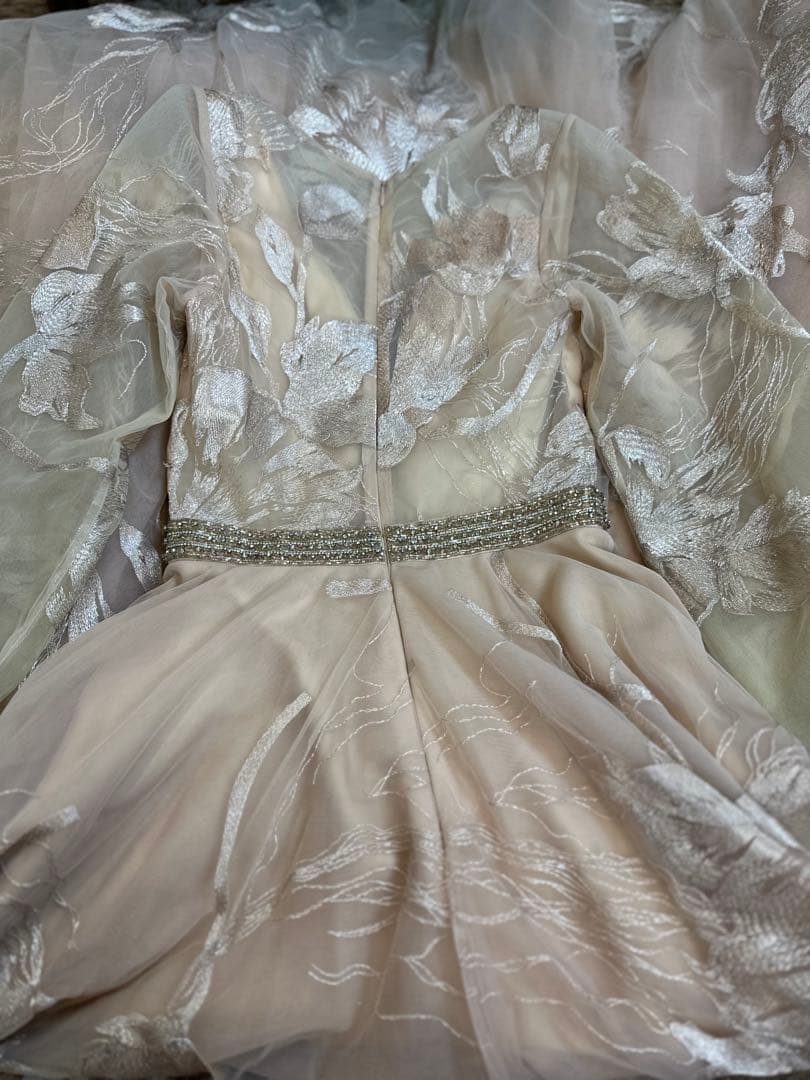 JOVANI☆ベージュピンクVネック 長袖 パーティードレス