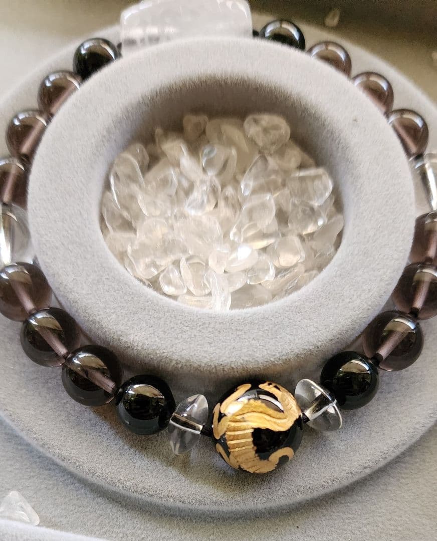 青龍　オニキス マニ車　黒翡翠　ヒマラヤ水晶スモーキークォーツ 022