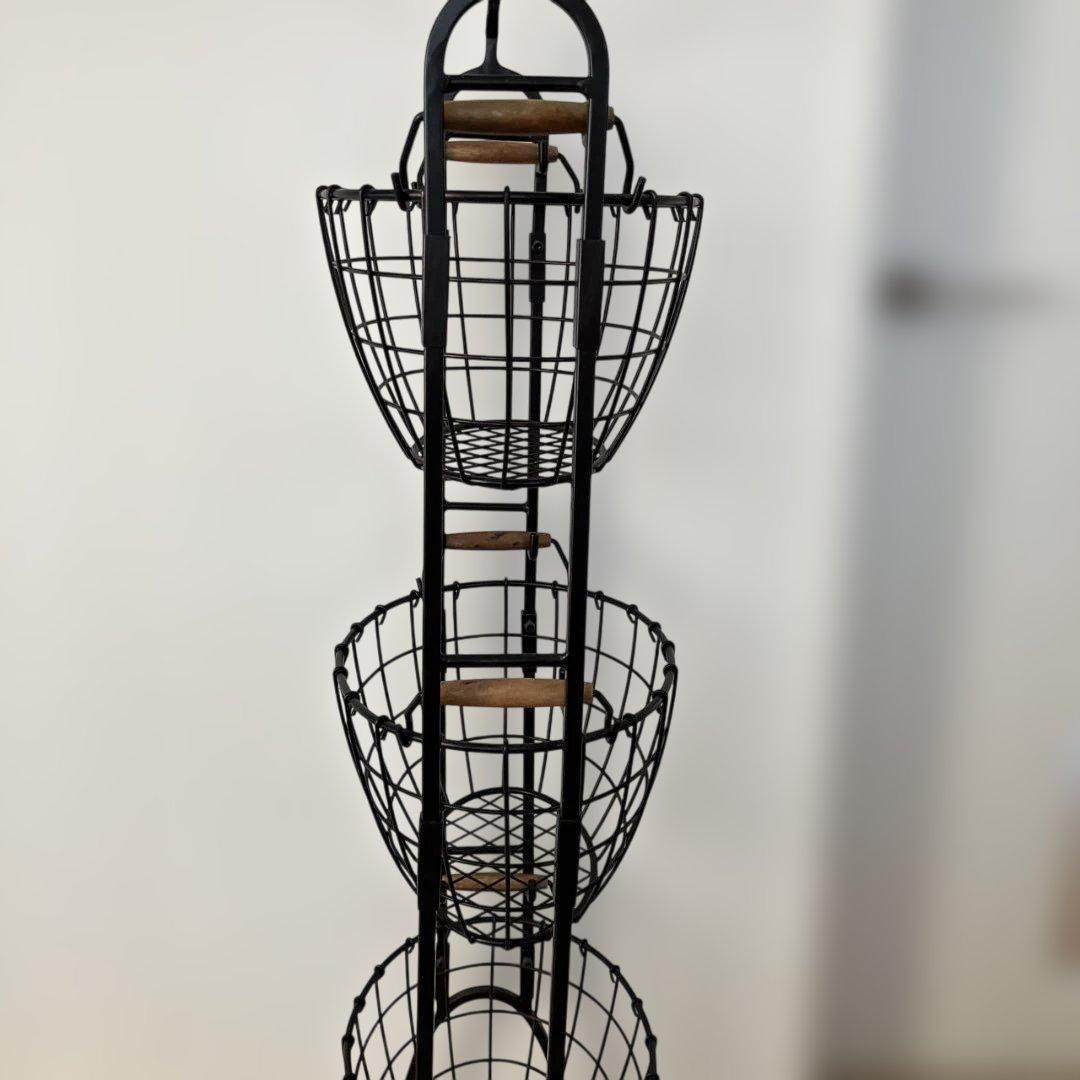 アンティーク風ブラック 3段ワイヤーバスケット