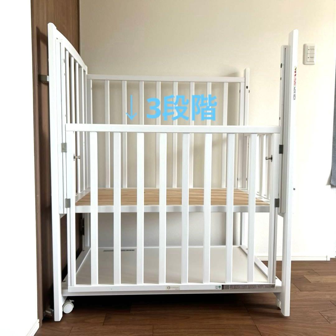 【床板すのこ変更】ヤマサキ ハイタイプ コンパクトベビーベッド ツーオープン