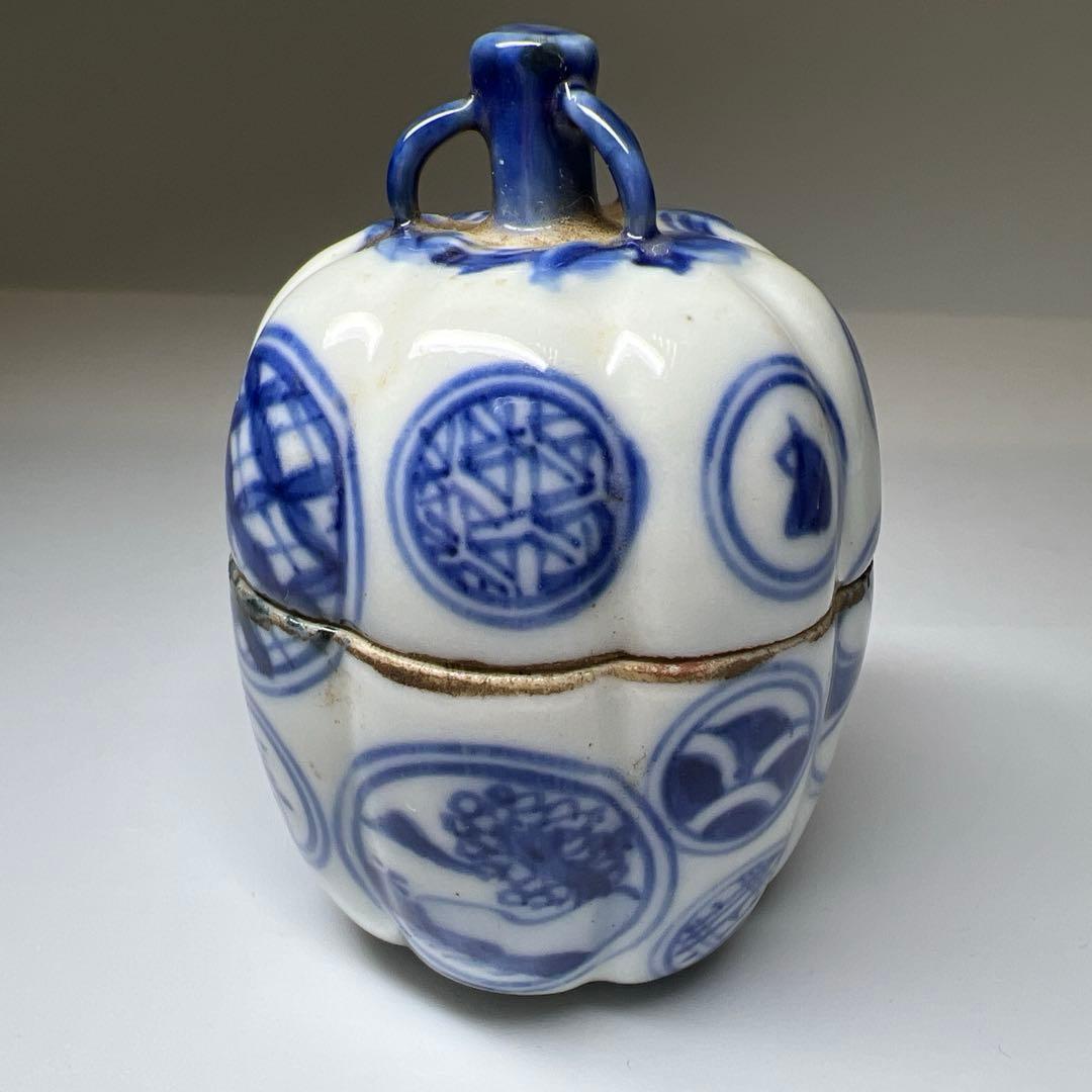 中国古玩　五良大甫呉祥瑞造　丸紋香合　木箱付　高さ約6㎝　東Y8-0109☆2F