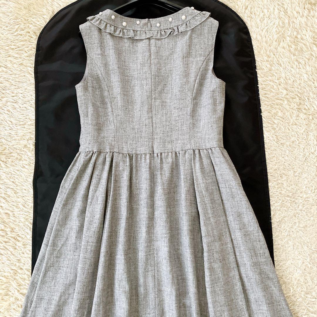 Rene 2022モデル パール装飾ロングワンピース 大きいサイズ38 グレー系