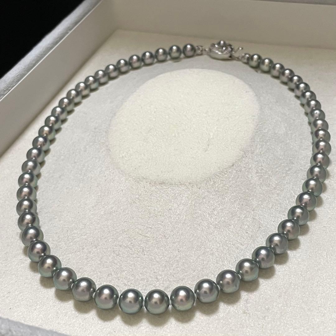 【テリ強✨美品】 あこや真珠 ネックレス 7.5-8.0 パール グレー 本真珠