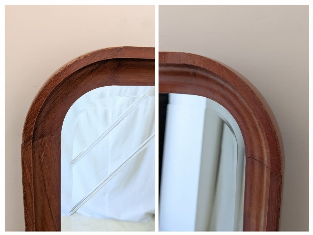 ヴィンテージ ウッドフレーム ミラー 木製 置き鏡 立て掛け鏡 無垢 チーク材