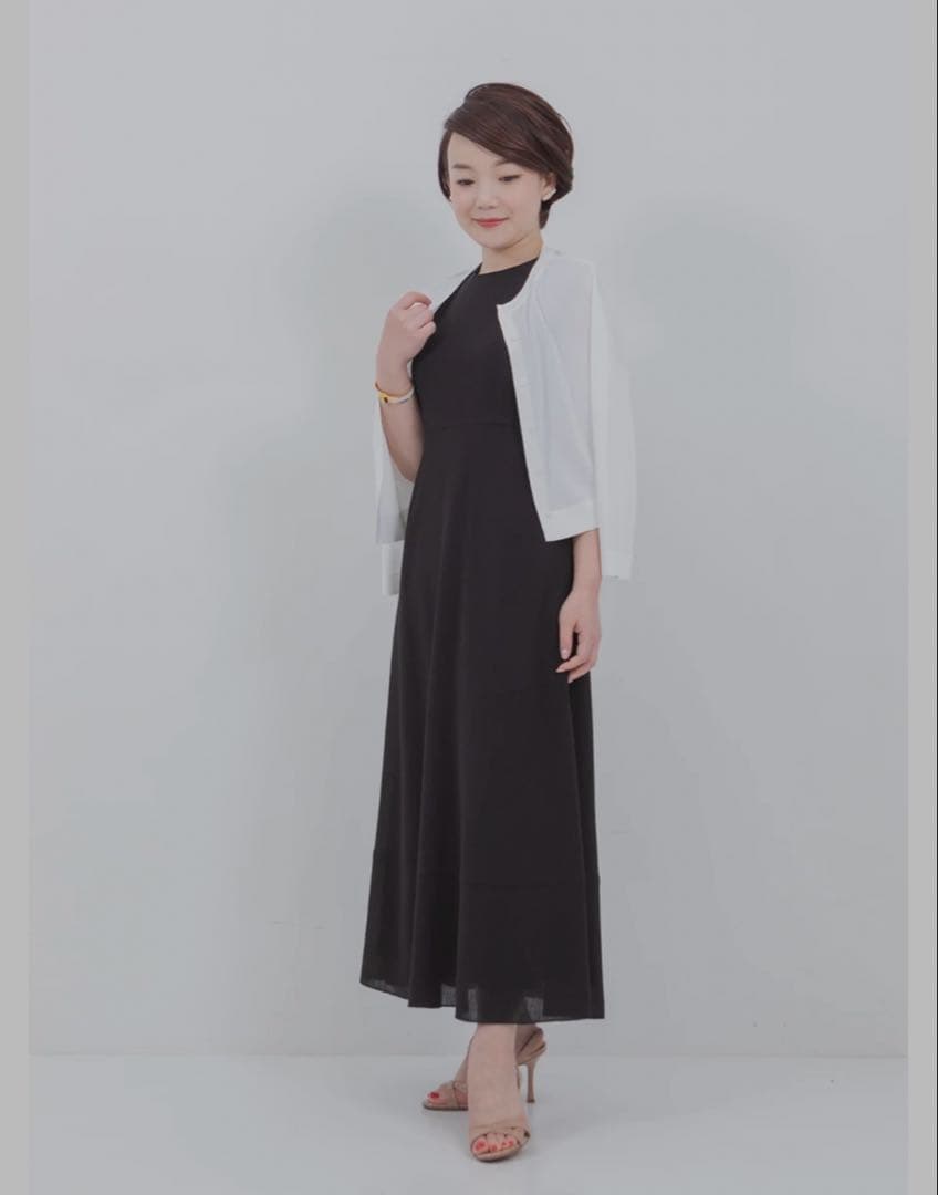 マグノリアコレクション リネン風サマードレス　マキシ丈　ネイビー　40