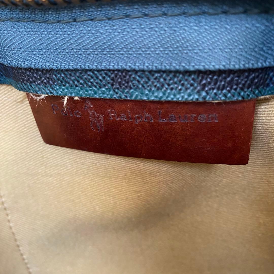 ポロラルフローレン　ボストンバッグ　PVCレザー　ショルダー　チェック柄　旅行