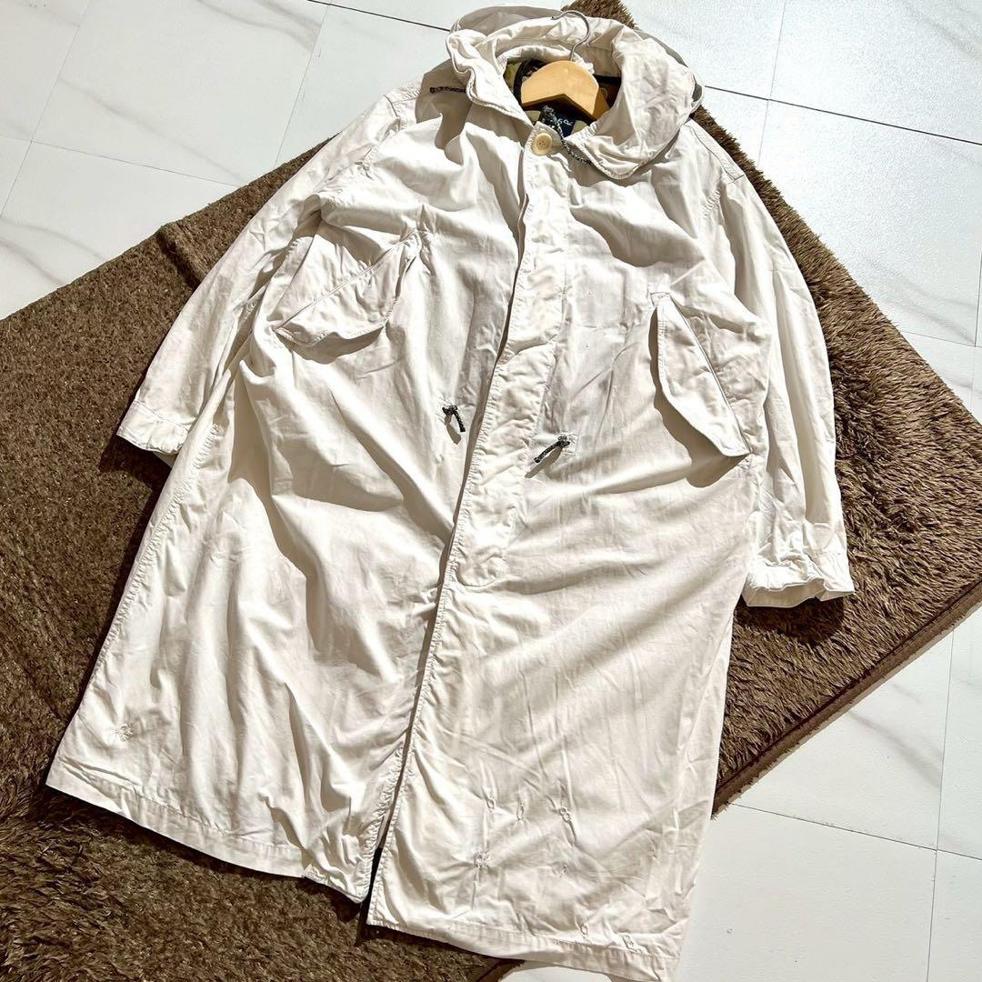 【現行】45R ウェザーの908ダンボカラーコート 4way 刺繍 ロング丈 白