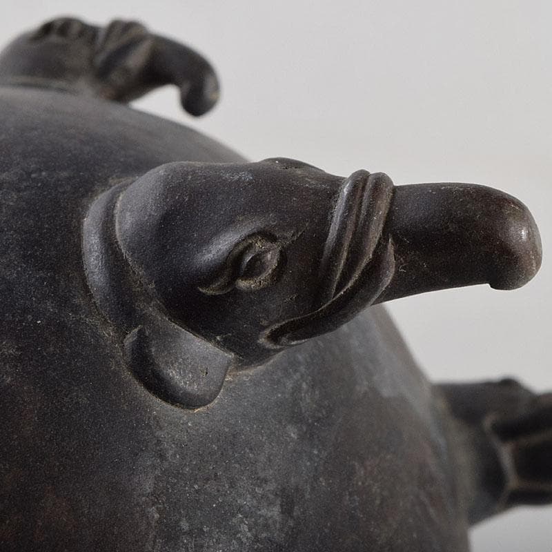 中国　古銅　象摘三つ足香炉　T90刻印　象香炉　二点まとめて　U　R9396