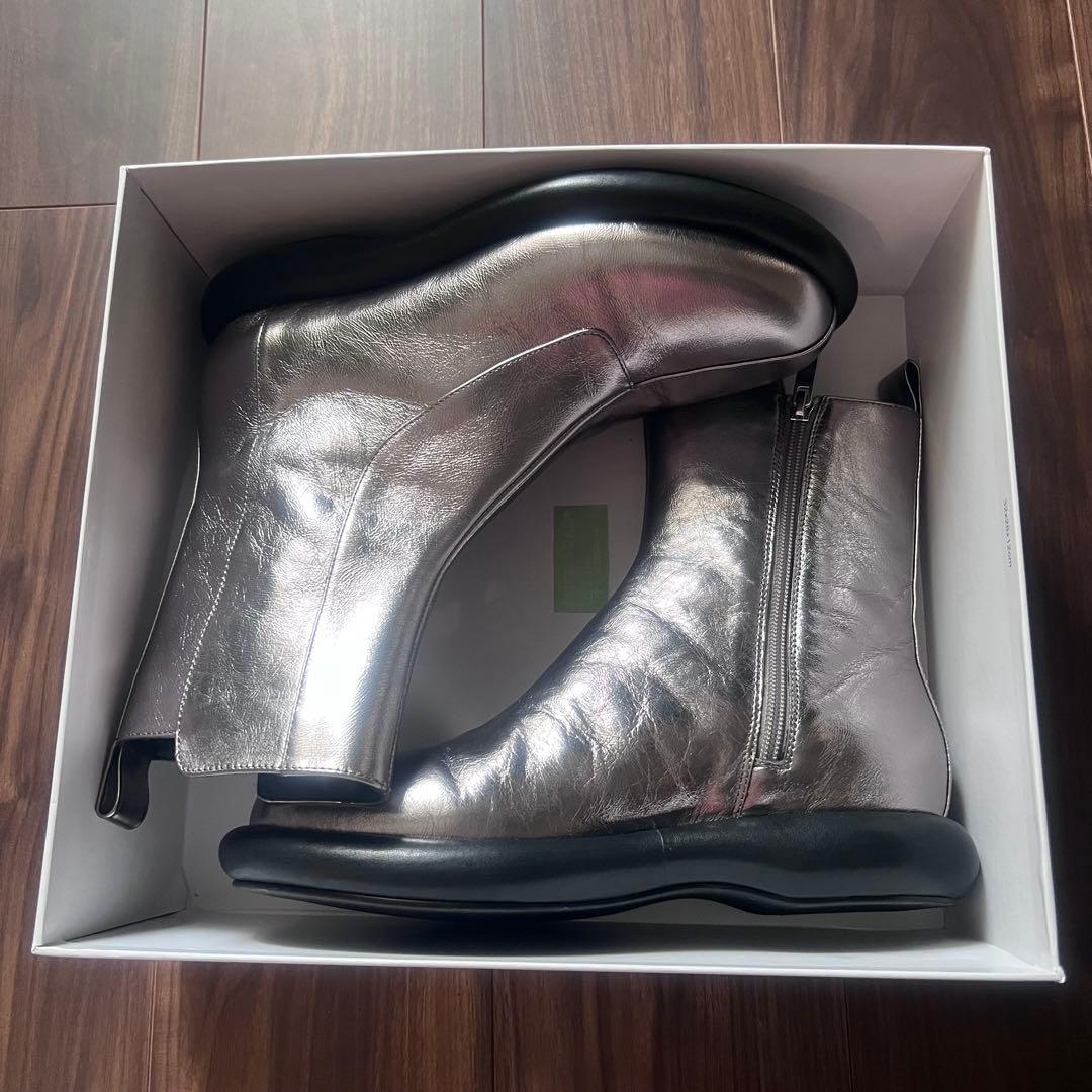 UN3D. ラウンドロウヒールブーツ シルバー38サイズ