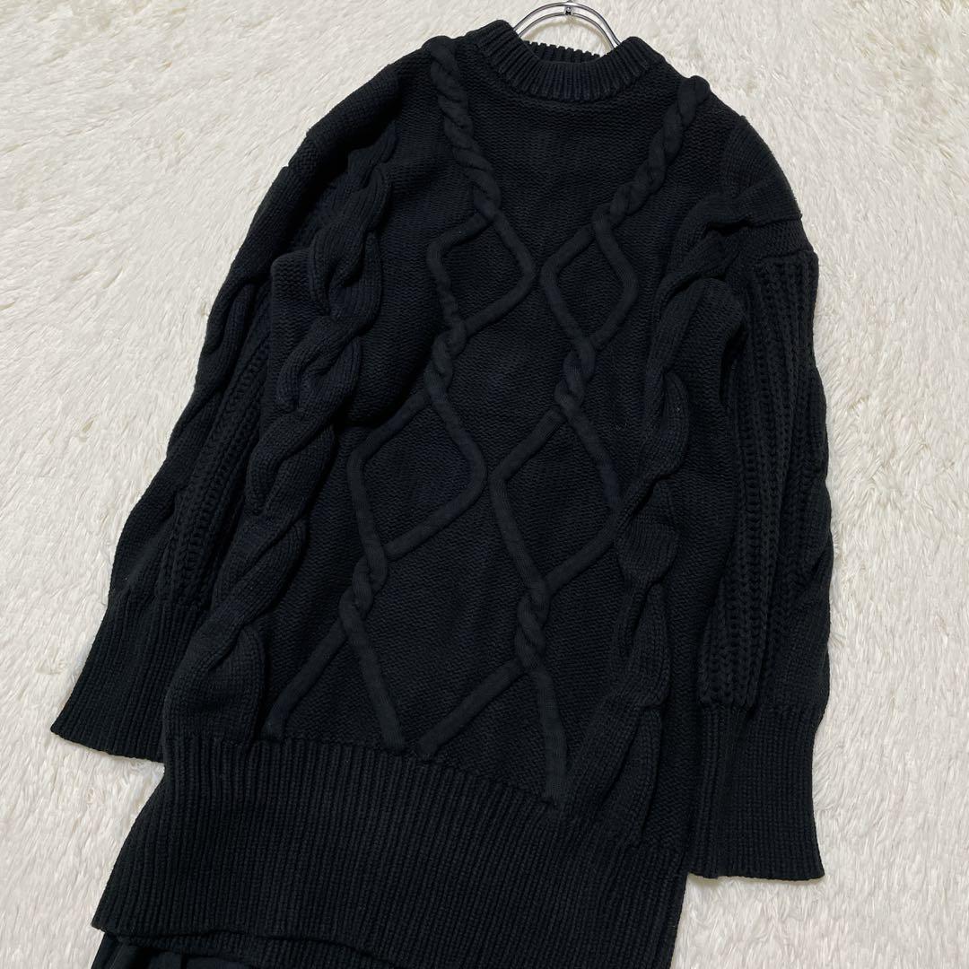UN3D. アンスリード レイヤード ケーブル ニットワンピース ブラック