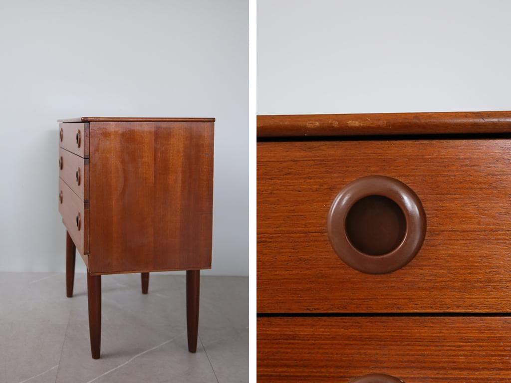 英国アンティークチーク3杯ドロワー/木製チェスト/タンス/飾り棚(91-240)