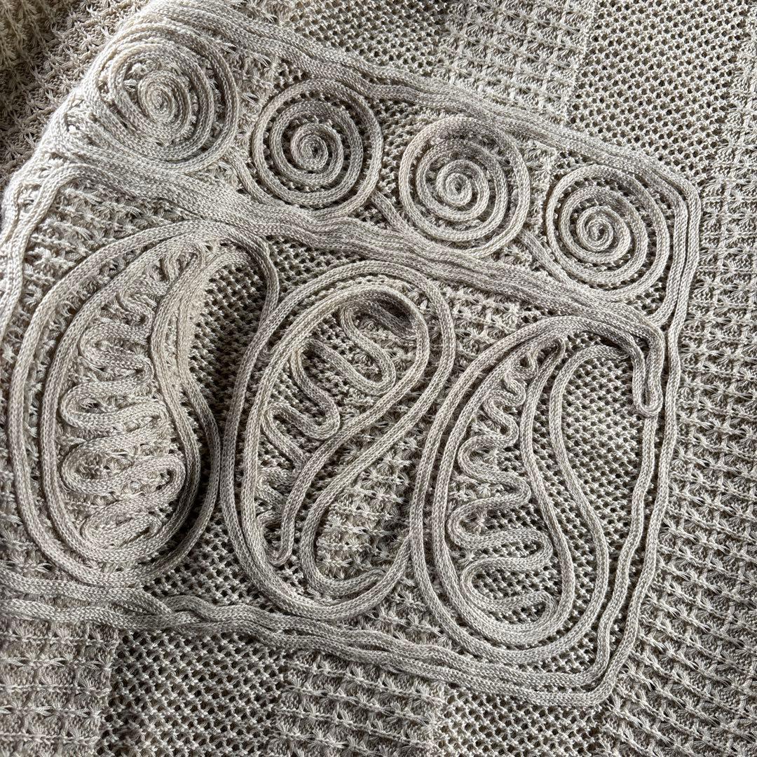 古着　サンタフェ　3Dニットアイボリー　ペイズリー　XL シアニット　リネン混.