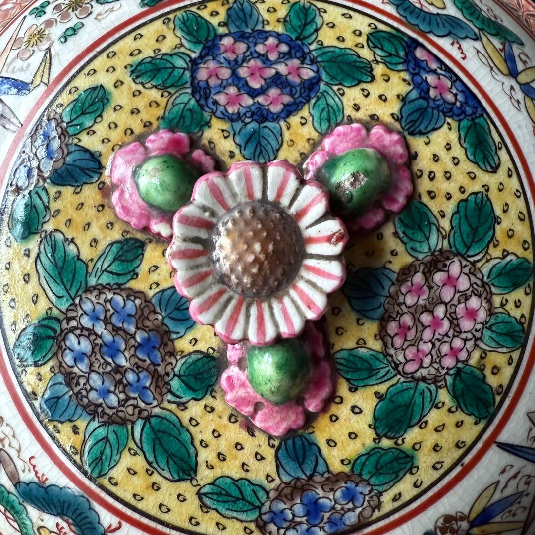 T様へ感謝お嫁入り‼️九谷焼KUTANI あじさい❌鶴❌松　蓋もの食籠作り置き