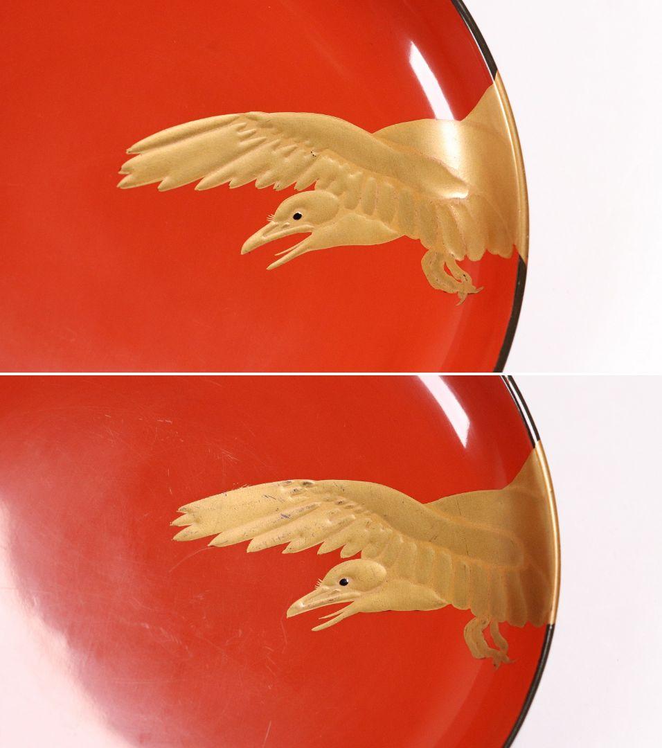 CL14 時代木製漆器 森に鳥 金蒔絵 吸物椀 二客 黒塗 朱塗 闇絵