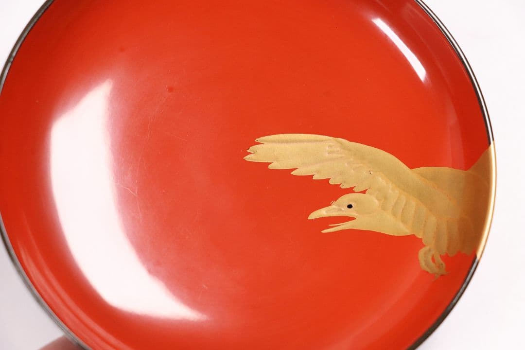 CL14 時代木製漆器 森に鳥 金蒔絵 吸物椀 二客 黒塗 朱塗 闇絵