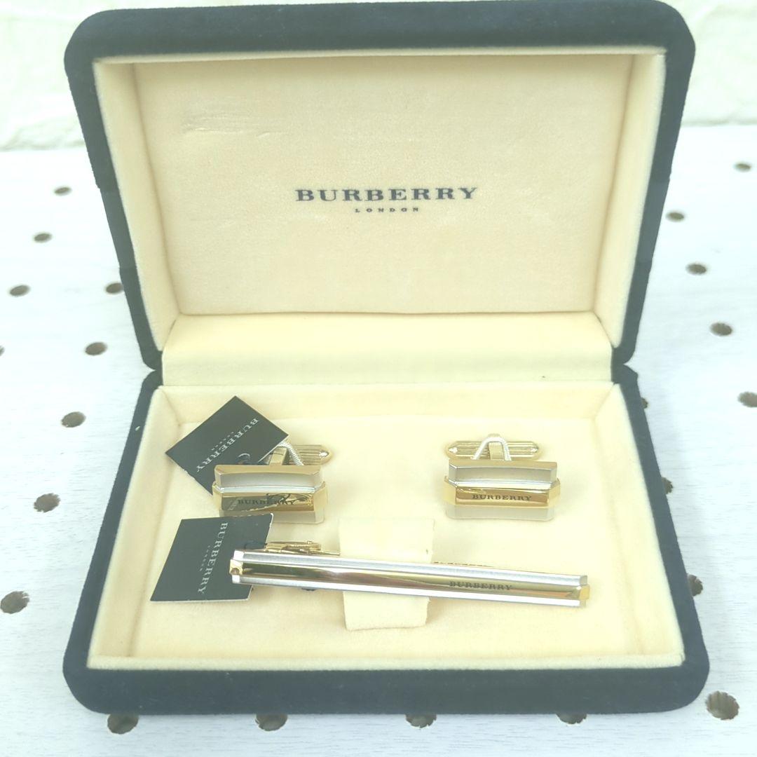 バーバリー ネクタイピン カフリンクス セット ゴールド シルバー ブラック