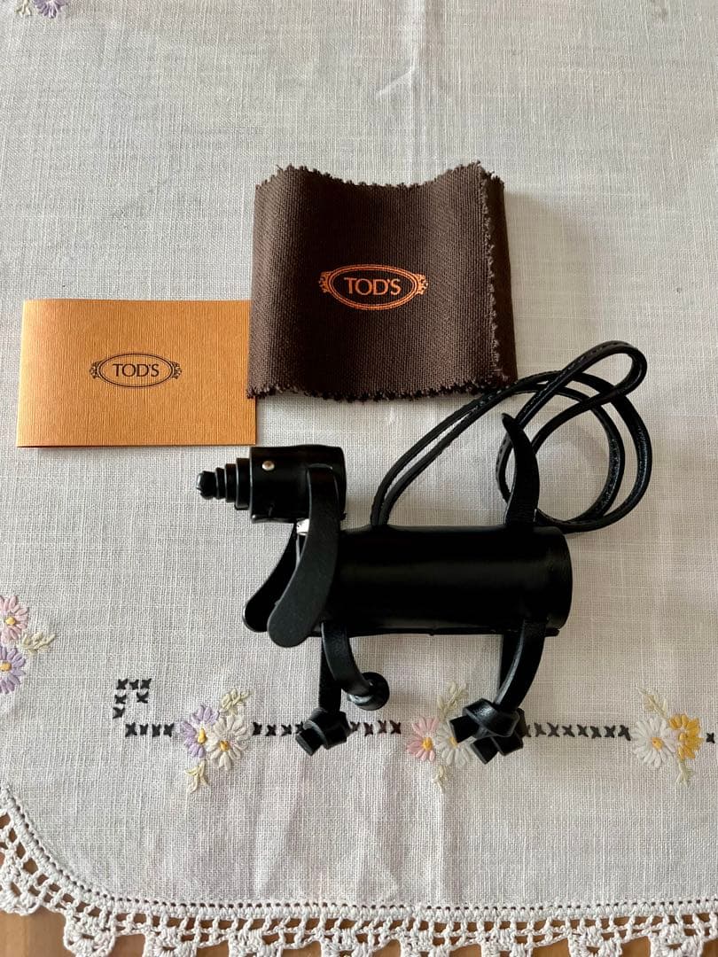 TOD’S トッズ レザー ドッグ チャーム (犬)ストラップ★黒 美品
