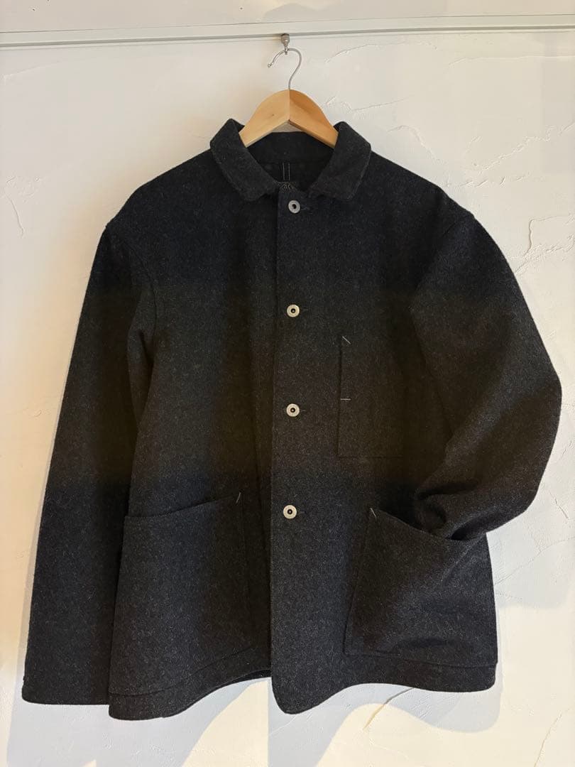 Post overallsダークグレー ウールショットコート