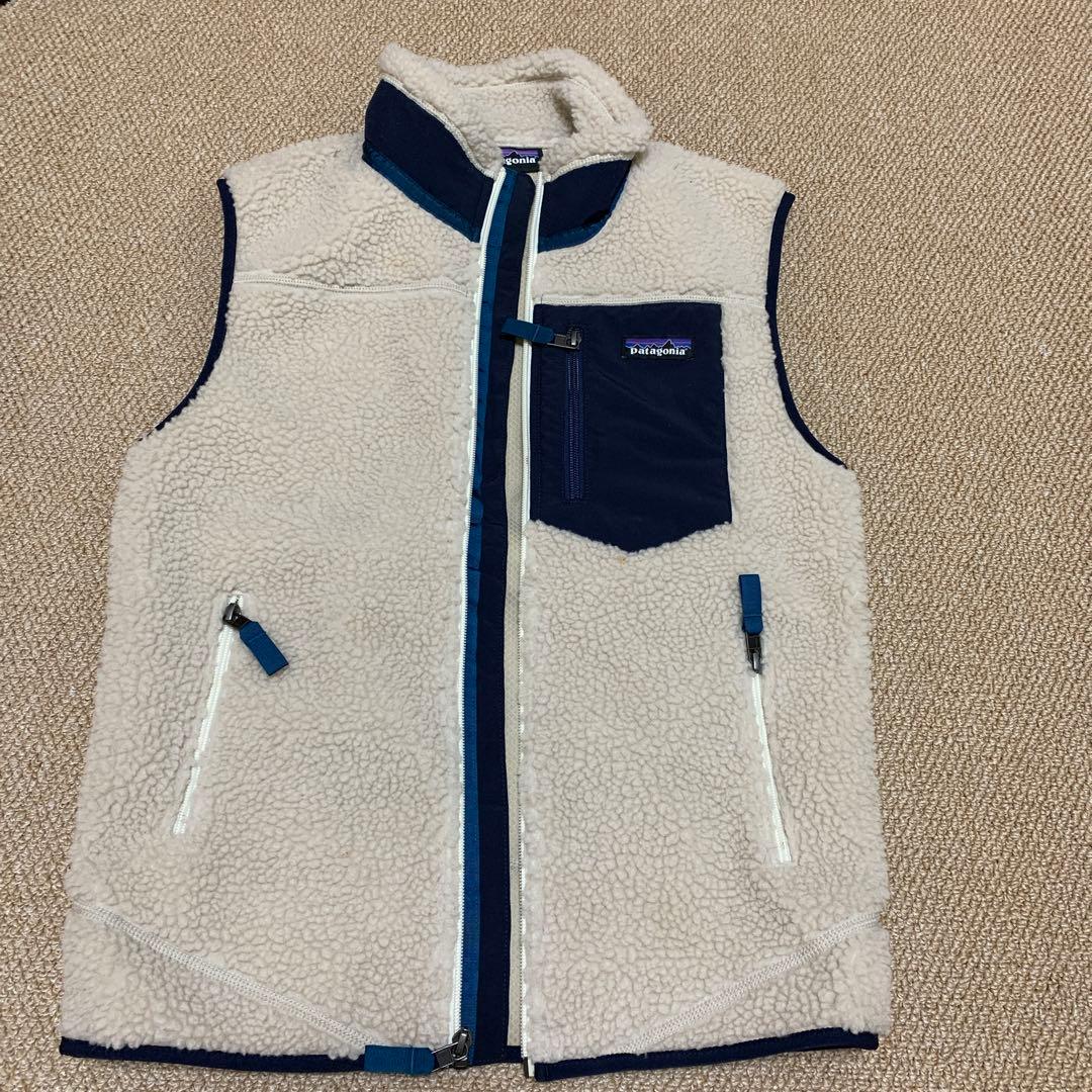 patagonia フリース ベスト クリーム色 ネイビー