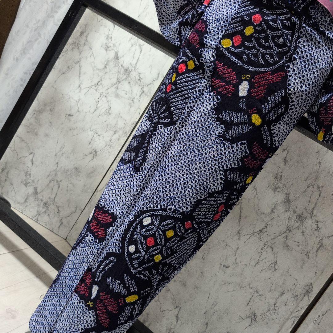 【有松絞り】赤とんぼ、うちわ柄、帯めだか♡ 居敷き当て、肩当て有り