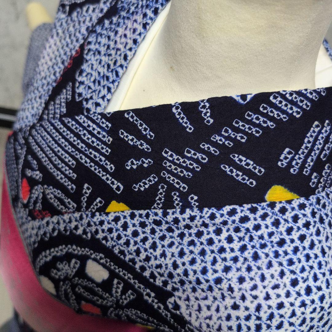 【有松絞り】赤とんぼ、うちわ柄、帯めだか♡ 居敷き当て、肩当て有り