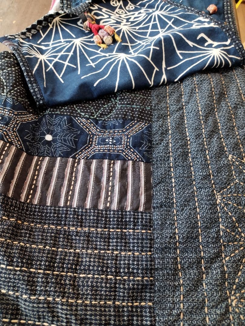 古布　久留米絣　刺し子　藍染　絵絣　ベスト