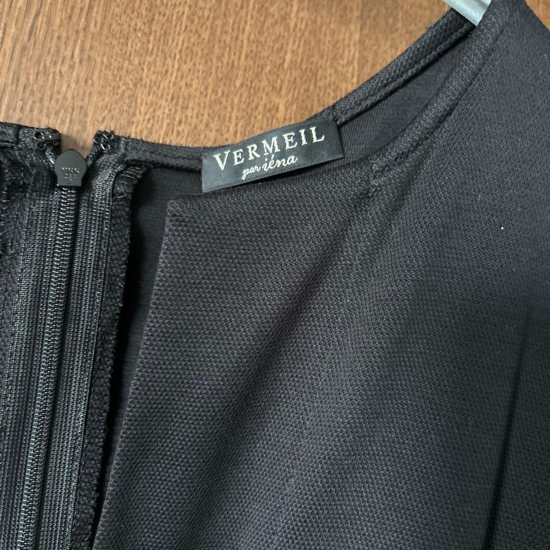 ヴェルメイユパーイエナ　IENA ウエストシェイプパフスリーブワンピース 38黒