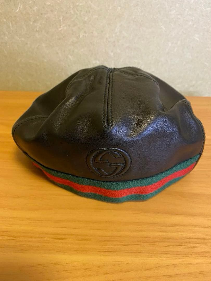 GUCCI 本革 ベレー帽 L 黒