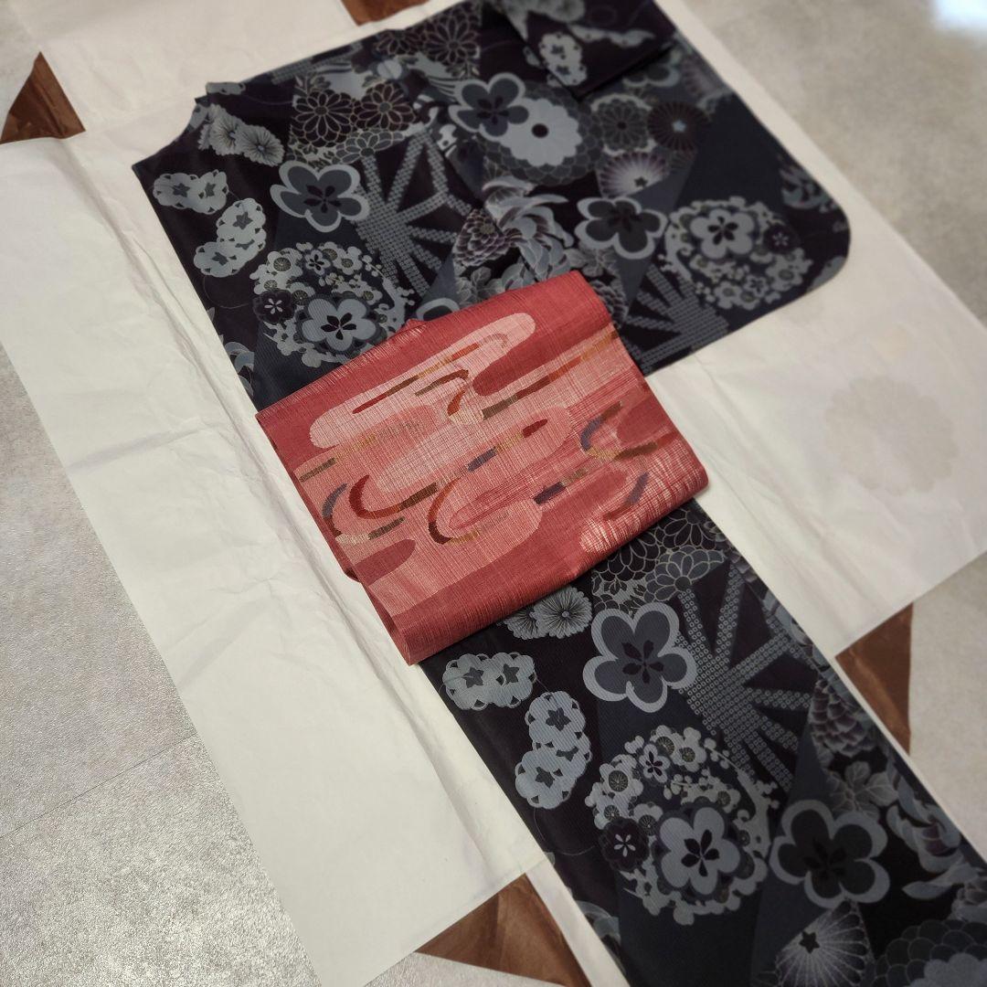 【お値下げ・美品・撫松庵】低身長　セオアルファ小紋・浴衣兼用　切嵌舞花文　洗える