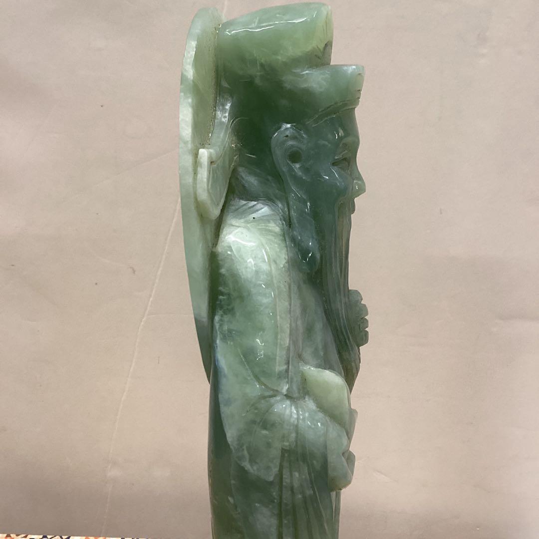 翡翠 神像 約24cm 木製台座付き