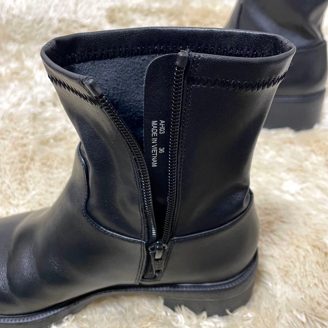 ヌエール　NOUER レザー ブラック ショートブーツ　23cm サイドゴア