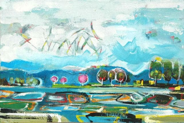 油絵 菅家令子 絵 絵画 インテリア uF6-063003 風景 日本の田園風景