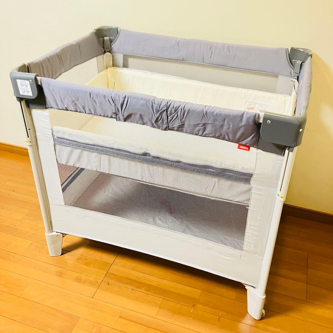 【極美品・付属品完備】アップリカ ココネルエアーABベビーベッド グレーベアー