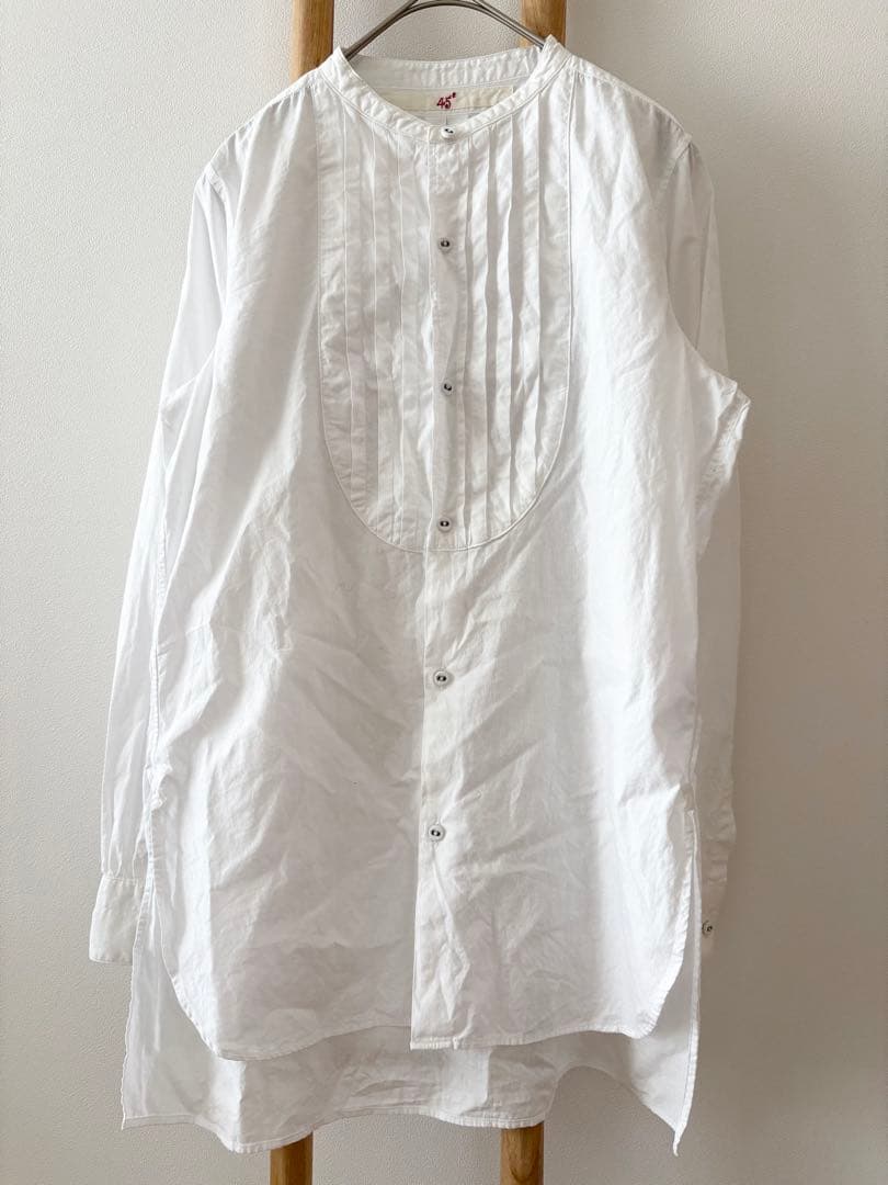 45R　45RPM　ピンタック　スタンドカラーシャツ　コットンシャツ