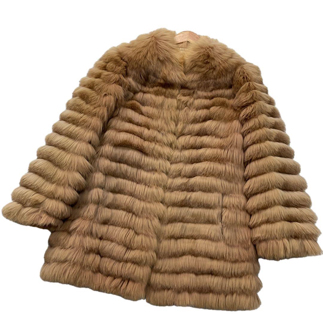 染めブルーフォックス　ムーンバット　ファーコート　XLサイズ相当　総丈78cm