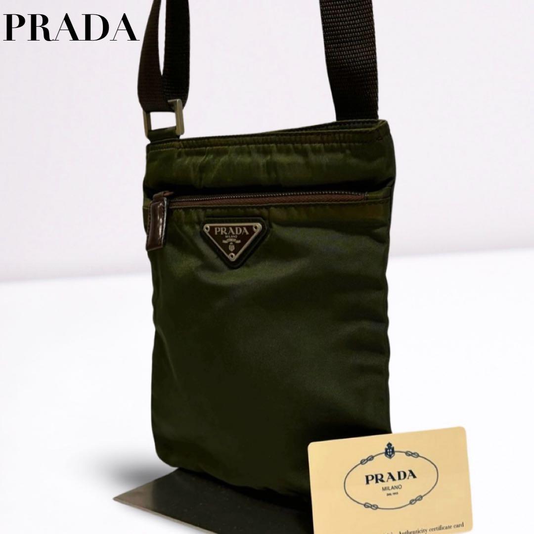 【正規品】プラダ PRADA ショルダーバッグ 三角ロゴ カーキ系 男女兼用