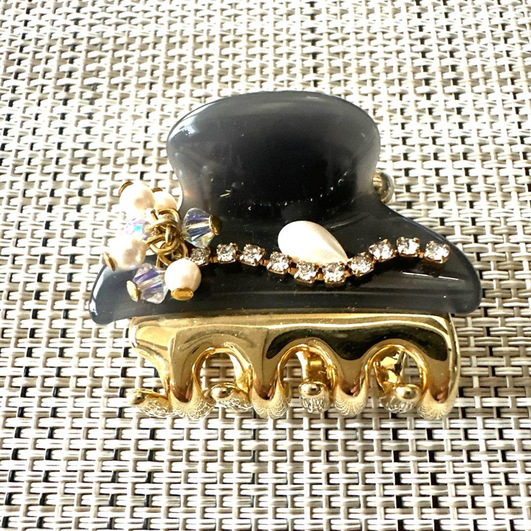 acca アッカ　クリップ　小　クリア墨黒　パール　ストーン　お花　試着のみ美品