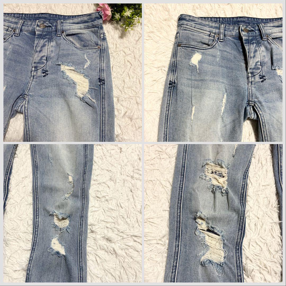 【KSUBI】スビ ダメージ加工ストレッチデニムパンツ クラッシュデニム 29