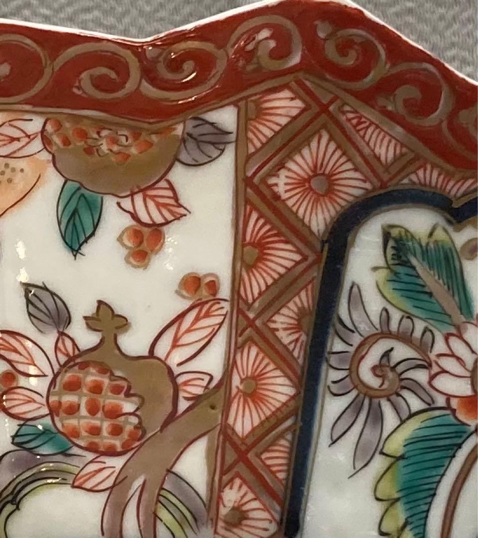 B12s 伊万里焼　錦柘榴図多角形鉢　江戸期　会席・懐石料理