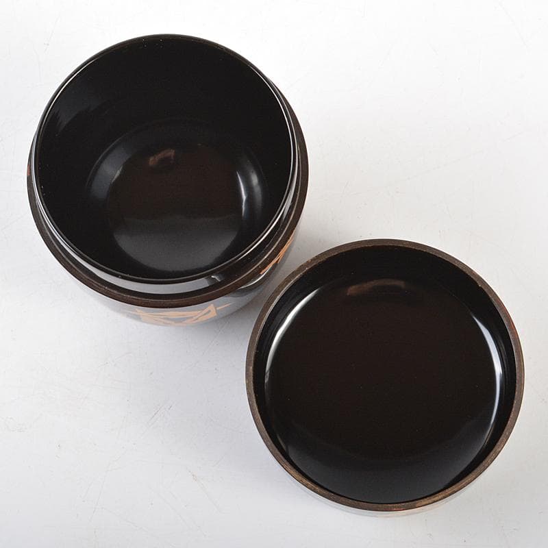 茶道具　輪島塗　岡本陽斎作　鱗鶴蒔絵　黒中棗　共箱　V　R5809