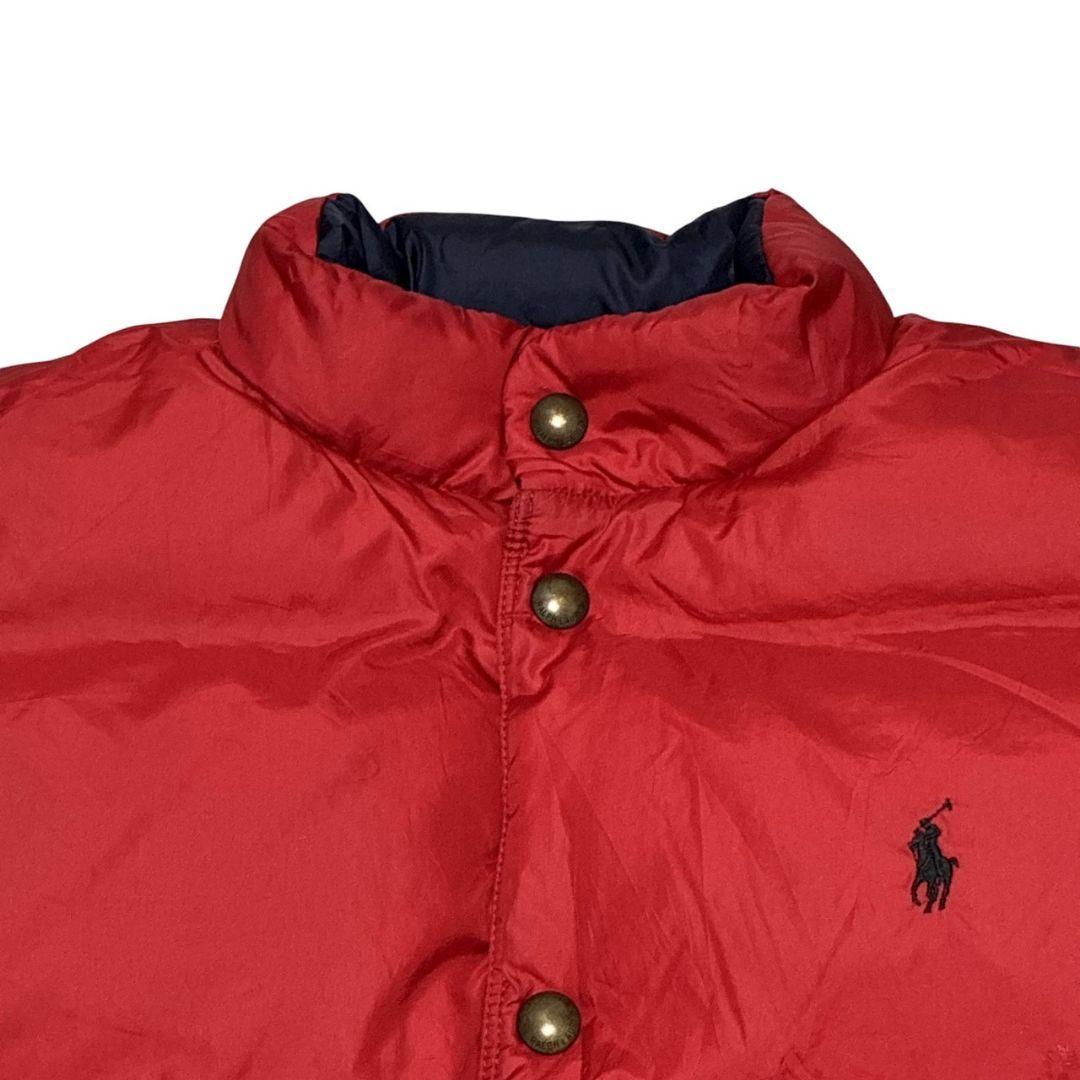 ポロバイラルフローレン リバーシブル ダウンベスト 紺×赤 刺繍ロゴ L