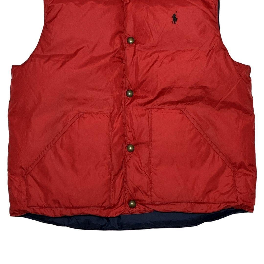 ポロバイラルフローレン リバーシブル ダウンベスト 紺×赤 刺繍ロゴ L
