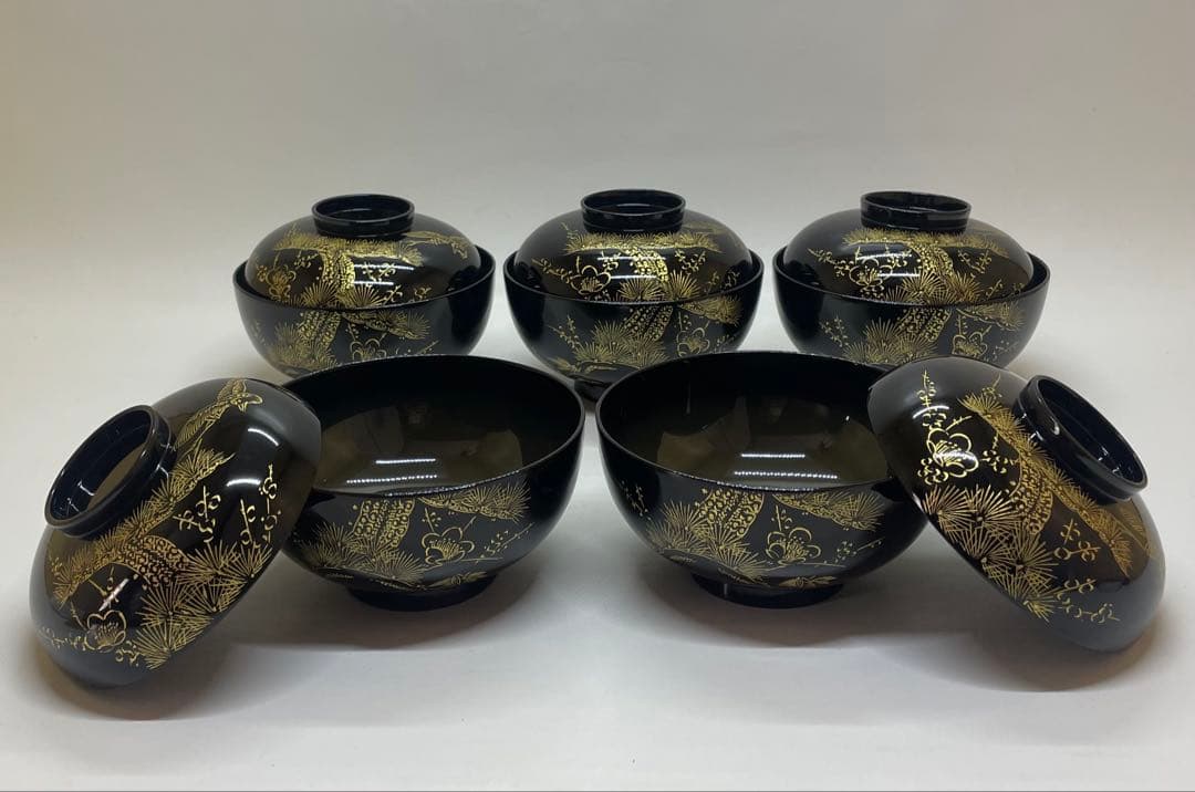 輪島塗　吸物椀　沈金　懐石道具　漆器　5客 　　　f5521