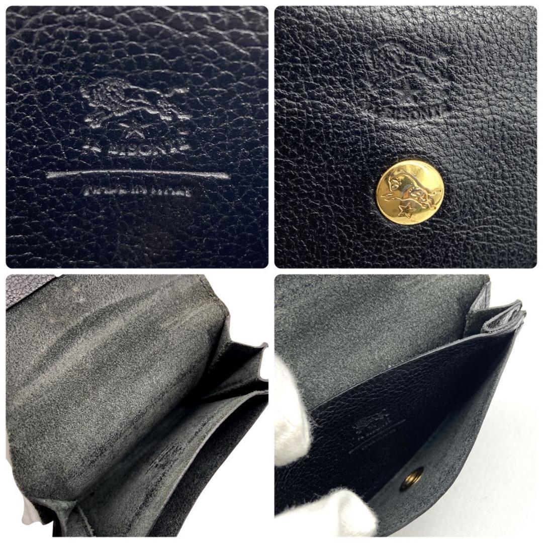 【希少】イルビゾンテ　名刺入れ　レザー　シボ革　金ボタン　ロゴ刻印　黒　極美品